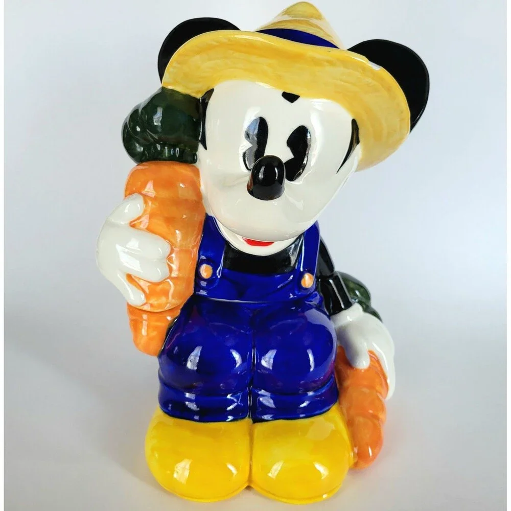 Vintage Mickey Mouse Carrot Farmer Cookie Jar Disney Treasure Craft - READ